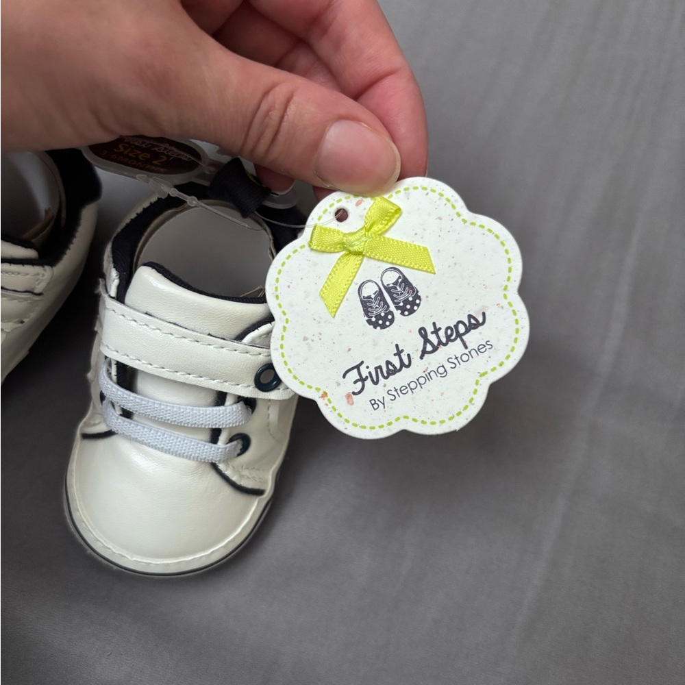 White and Navy Baby First Steps Sneakers - Size 2 (3-6 Months) - Picture 3 of 3